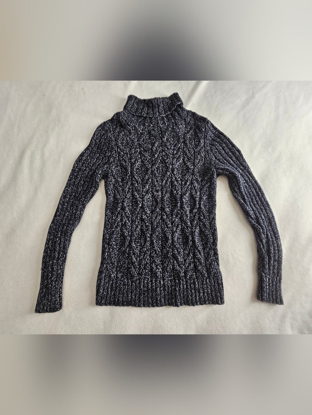 Express Charcoal Gray Black Salt Pepper Diamond Cable Knit Turtleneck Sweater S